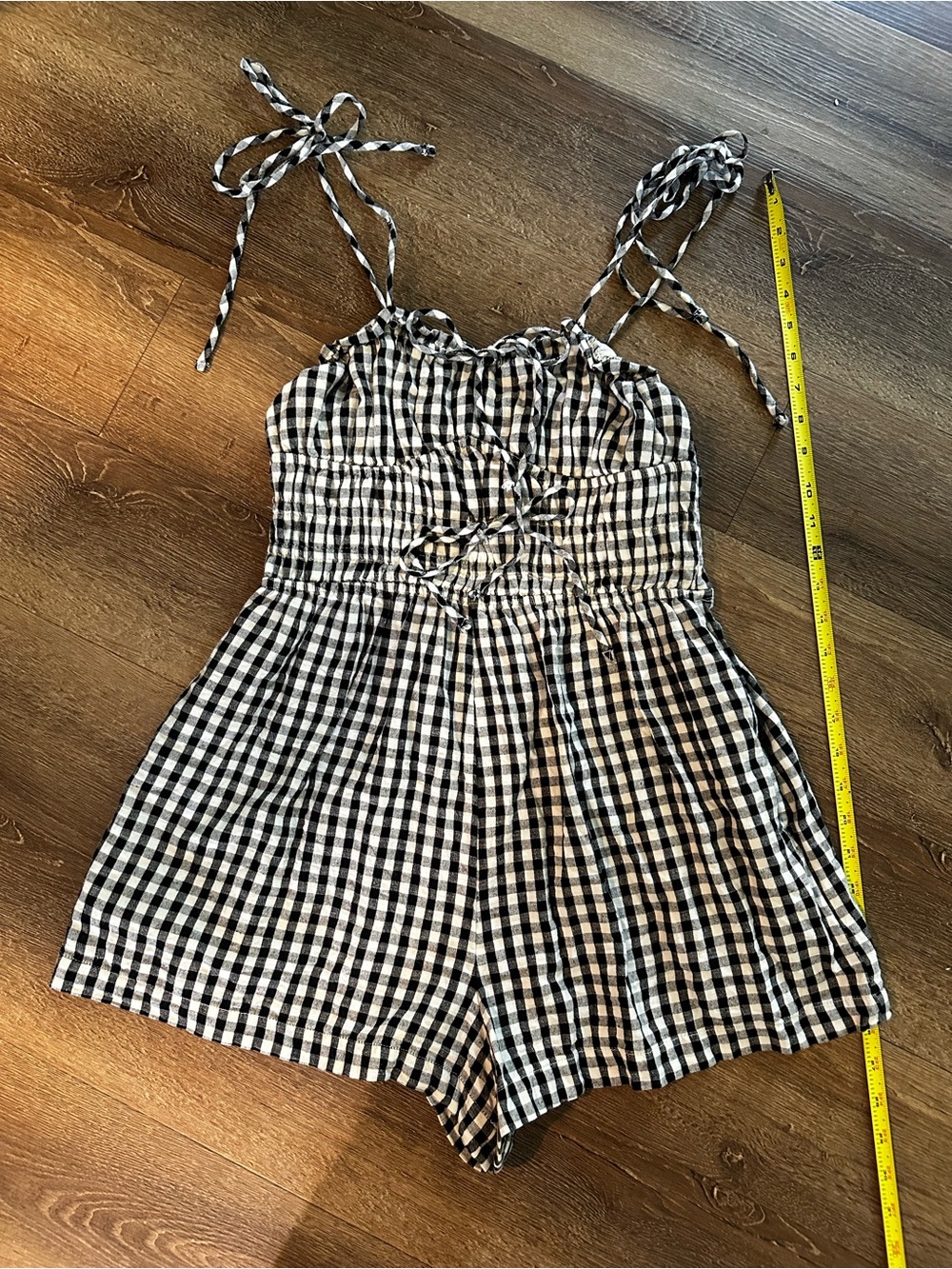 American Eagle Outfitters Black & White Gingham Tie-Shoulder Romper